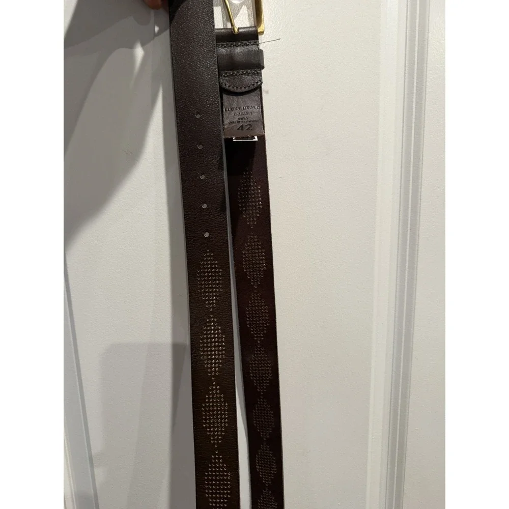 Lucky Brand Men's Size 42 Dark Brown 100% Genuine Leather Perforated Belt